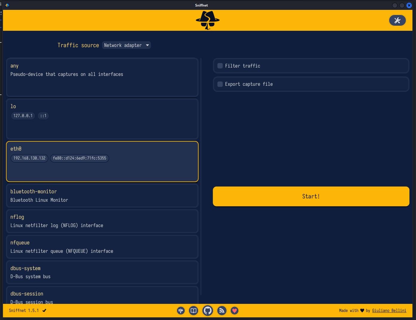 Sniffnet monitoring dashboard