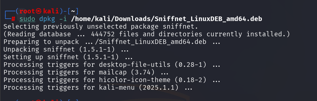 Sniffnet DEB installation on Kali Linux