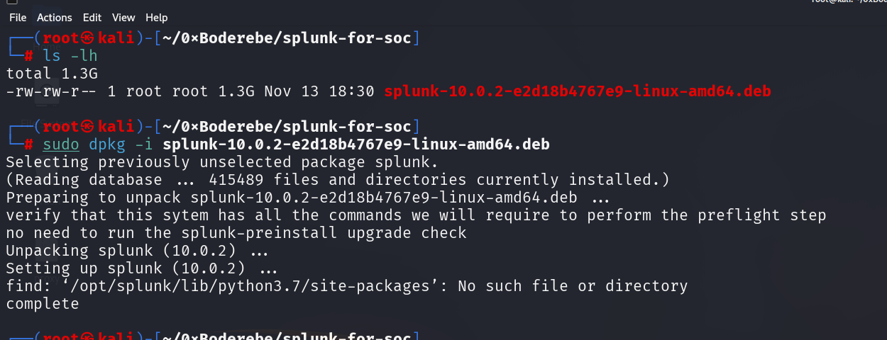 Splunk installation output