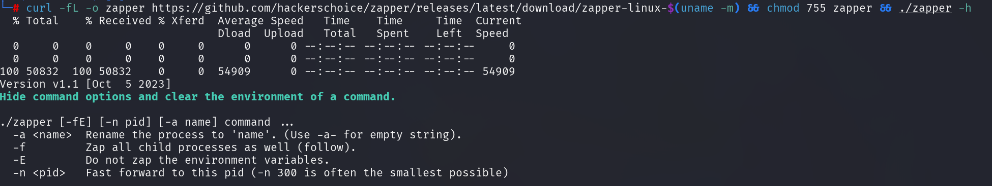 Zapper help output